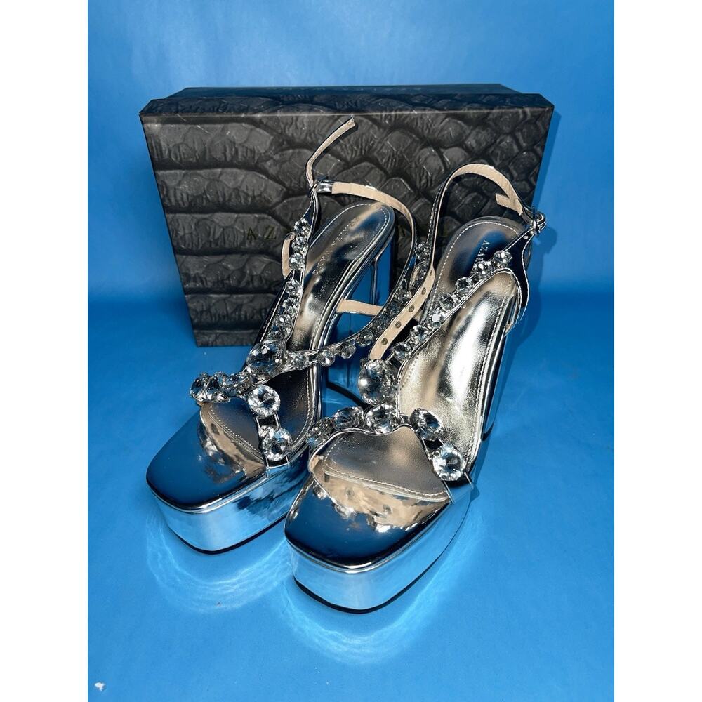 Azalea Wang Akira Platform Heels Silver Rhinestone Size 8 w Box